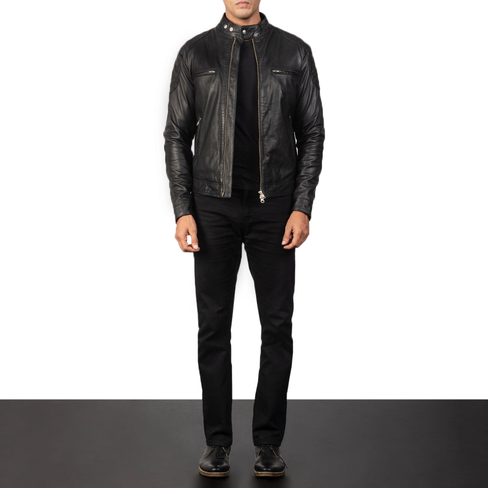New Black Gatsby Racing Motorcycle Leather Biker Jacket For Men