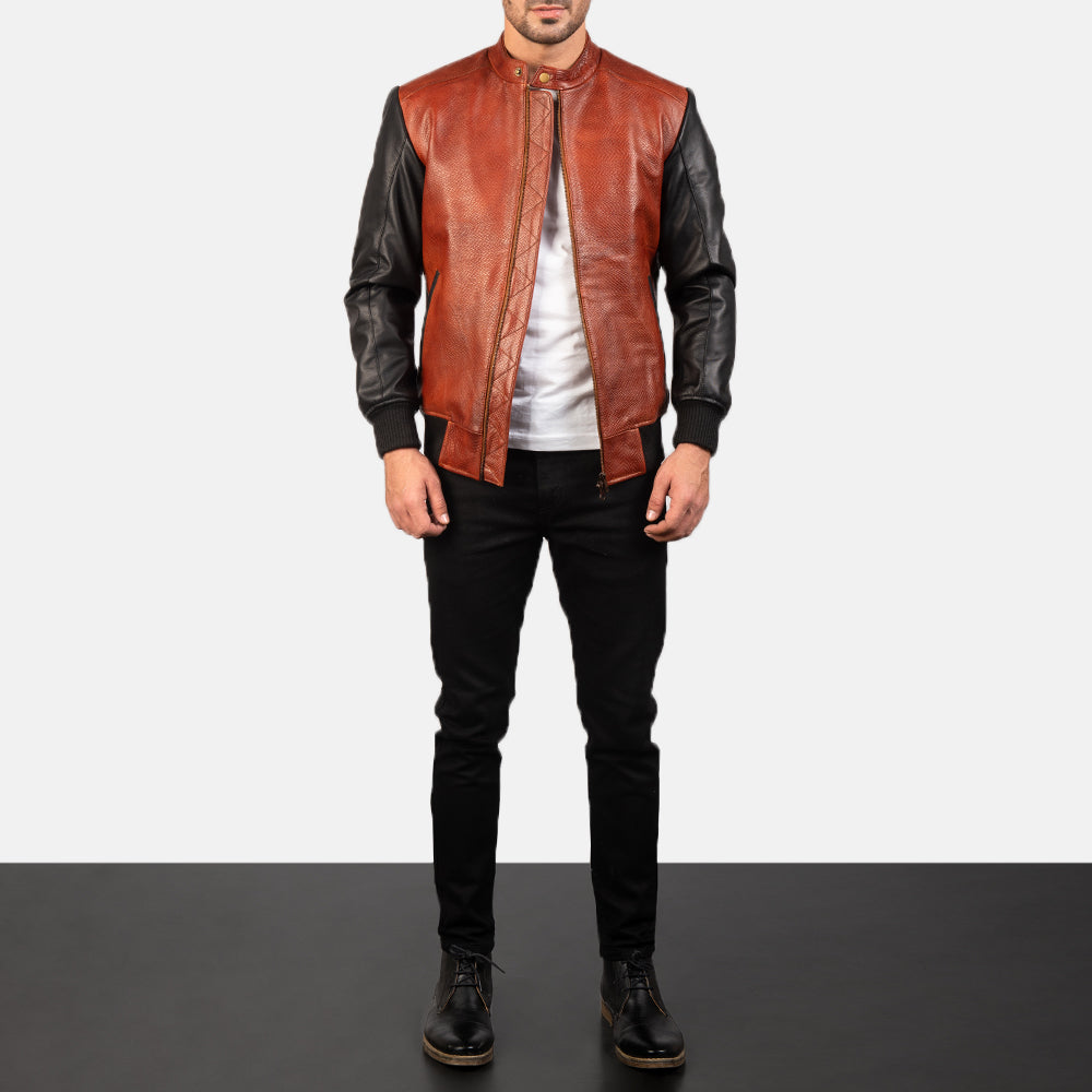 New Men Avan Black & Maroon Motorbike Moto Bomber Leather Biker Jacket