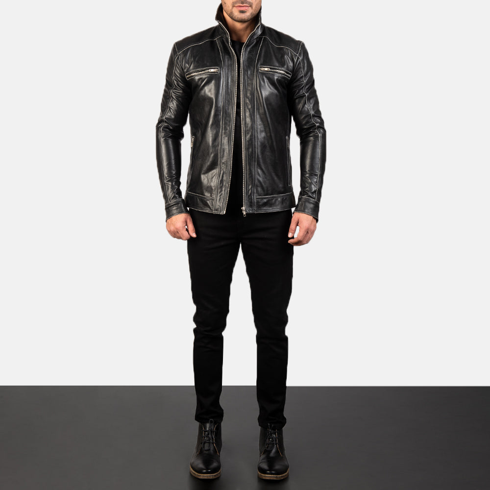 Hudson Black Riding Motorcycle Men Moto Leather Biker Jacket