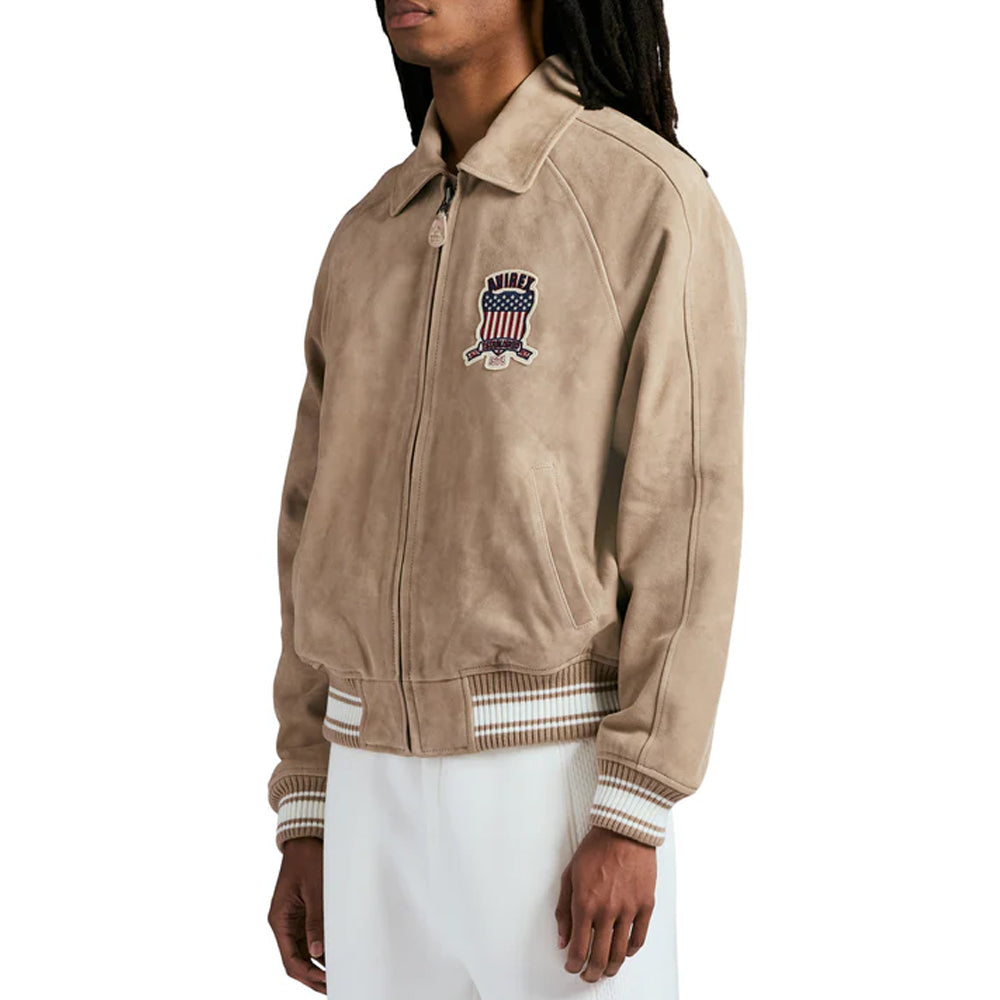 Beige jacket with a logo on a white background