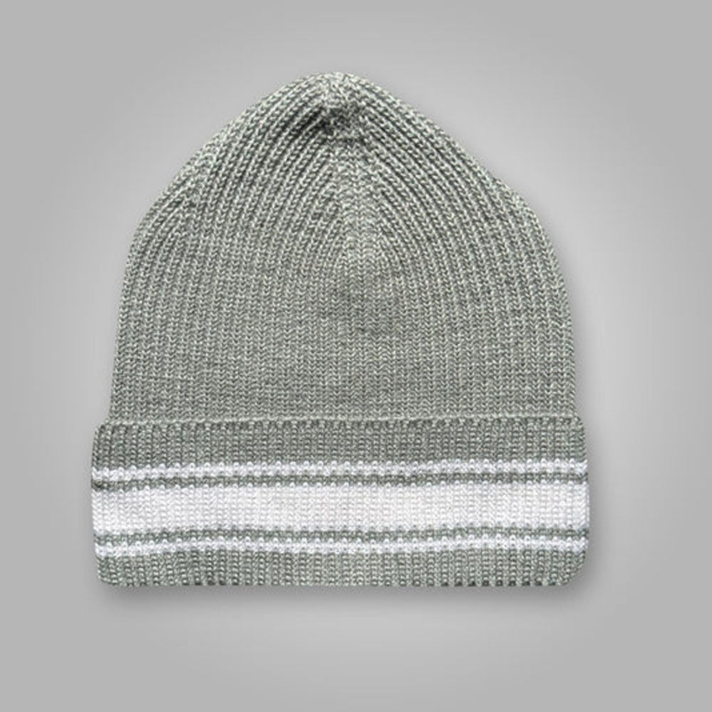 white stripes Gray Unisex beanie cap