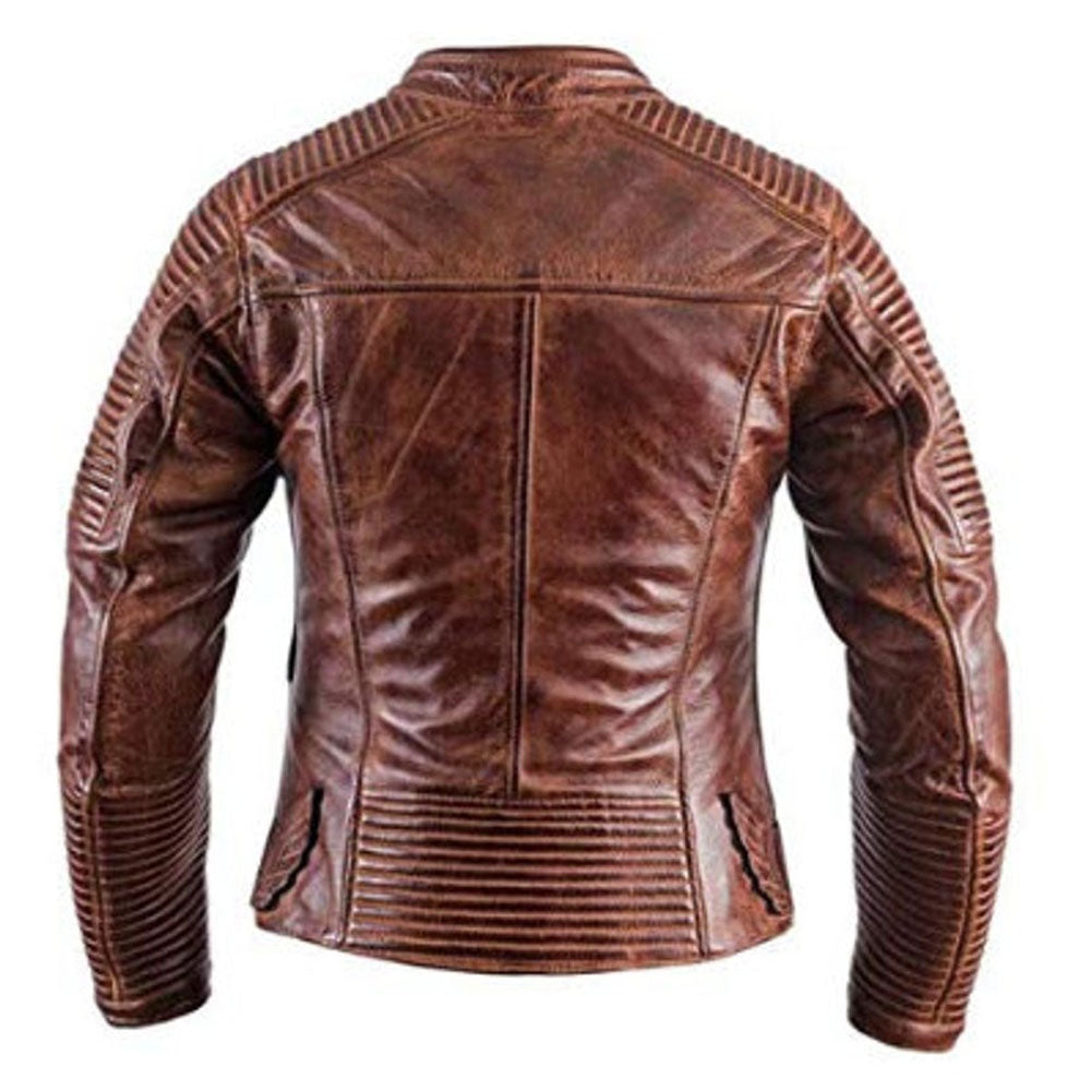 New Men Brown Cafe Racer Motorbike leather jacket