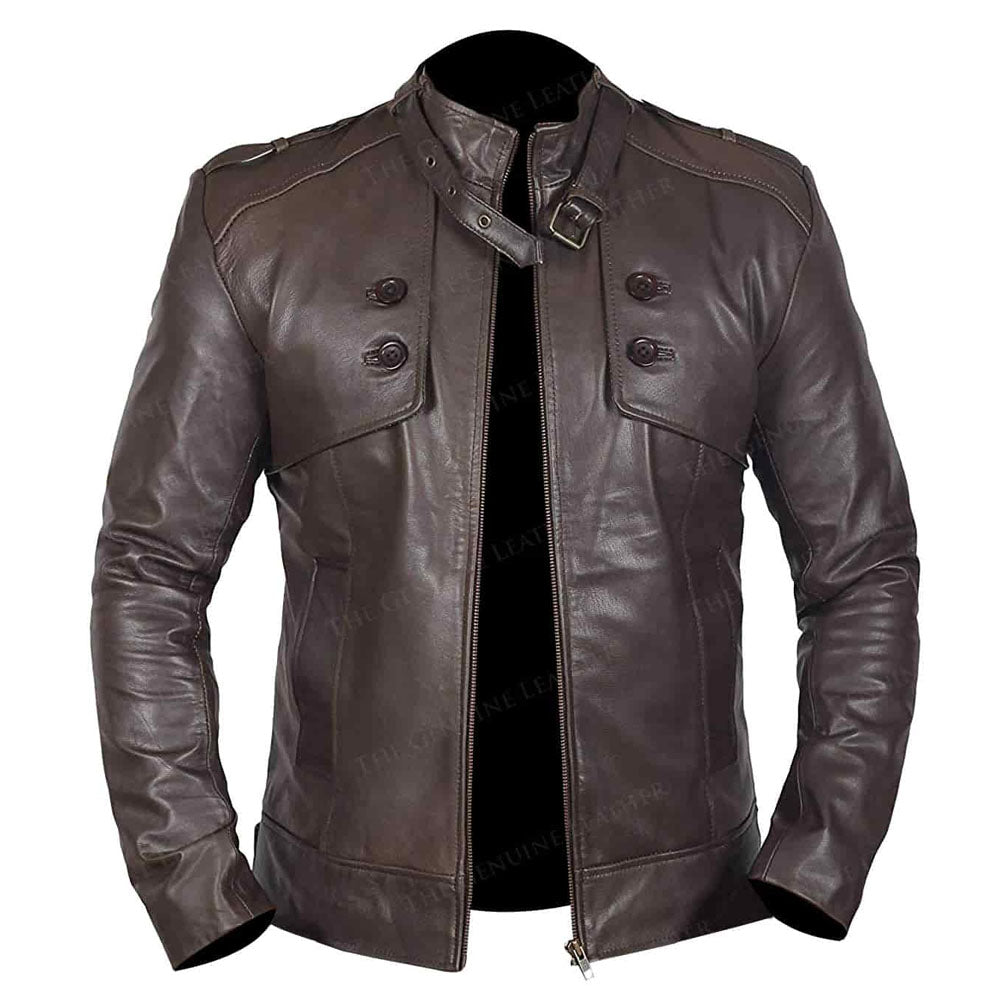 Men's Dark Brown Lambskin Leather Biker Jacket