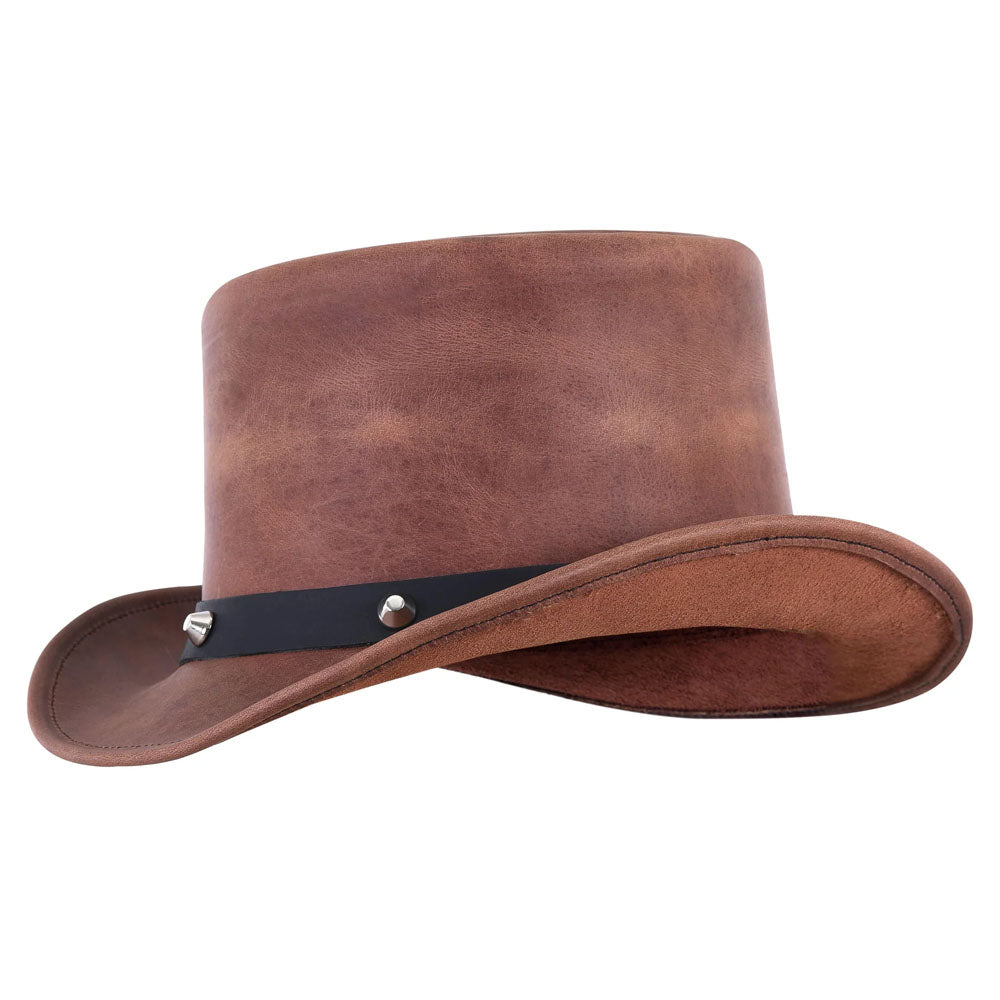 Brown Western Leather Cowboy Hat With Studded