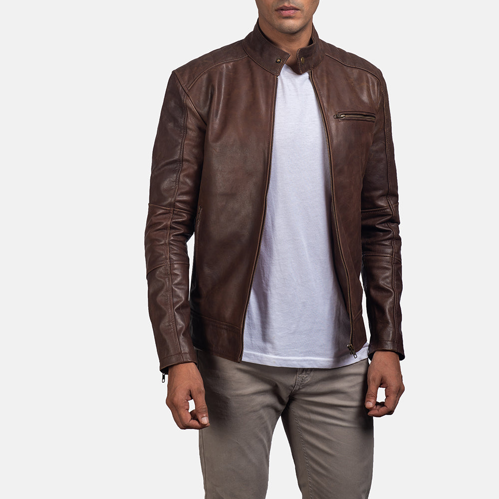 New Men Dark Brown Motorcycle Racing Biker Leather Jacket