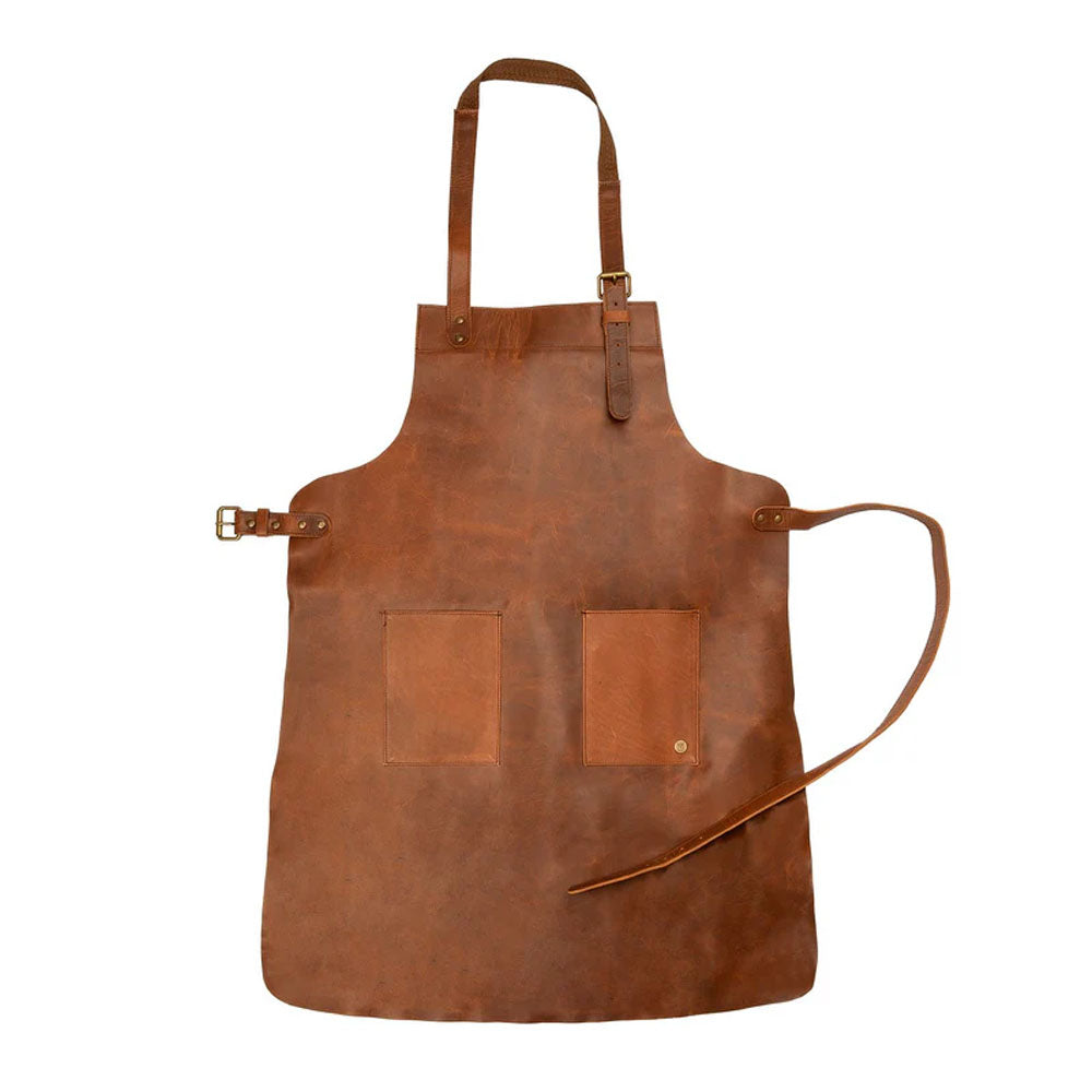 Men's Brown Sheepskin Double Pocket Leather Apron