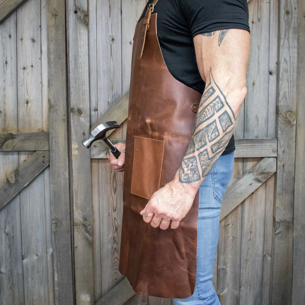 New Men's Brown Sheepskin Double Pocket Apron
