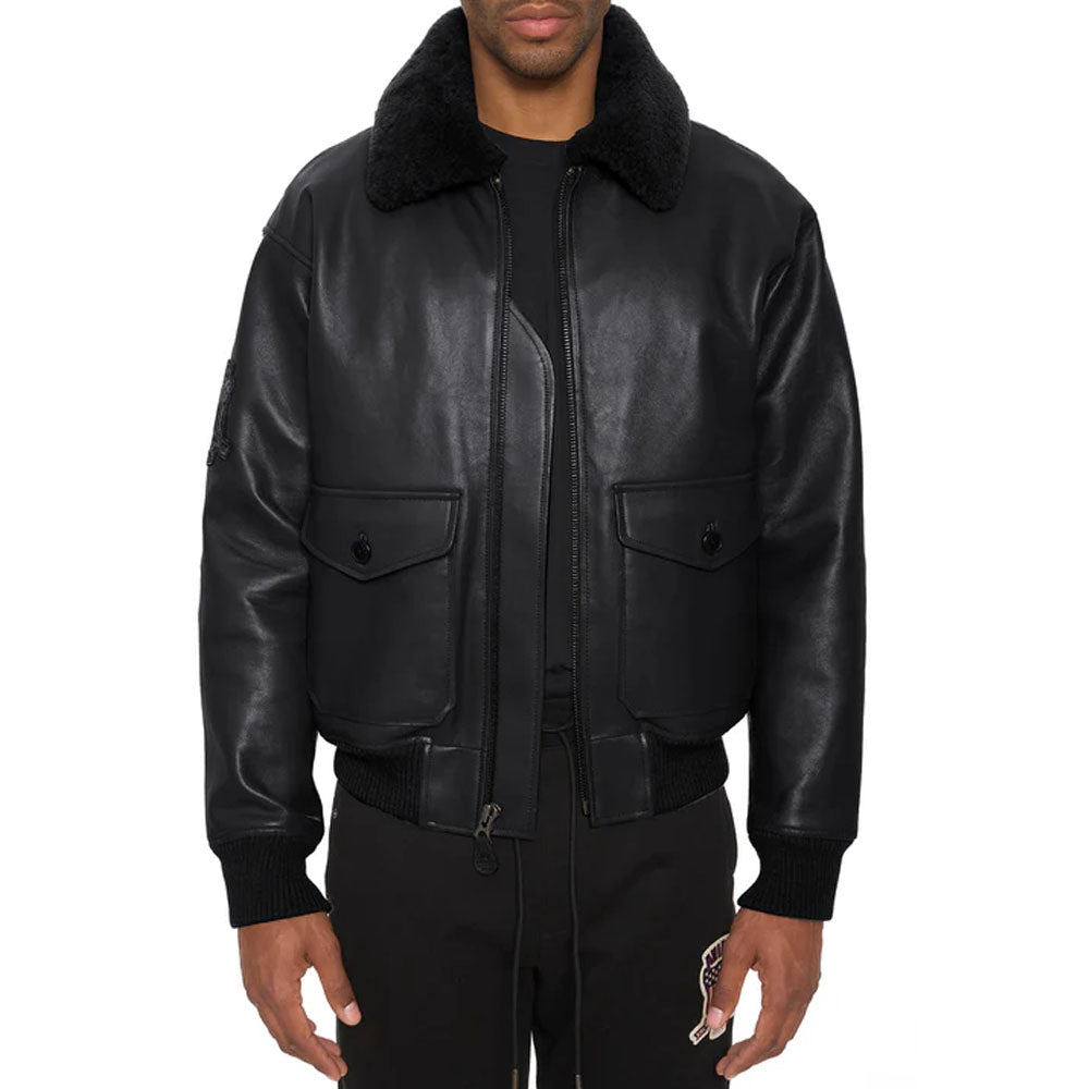 Men's Black Flying Military G-1 Fur Collar Trucker
Airforce Leather Bomber Jacket