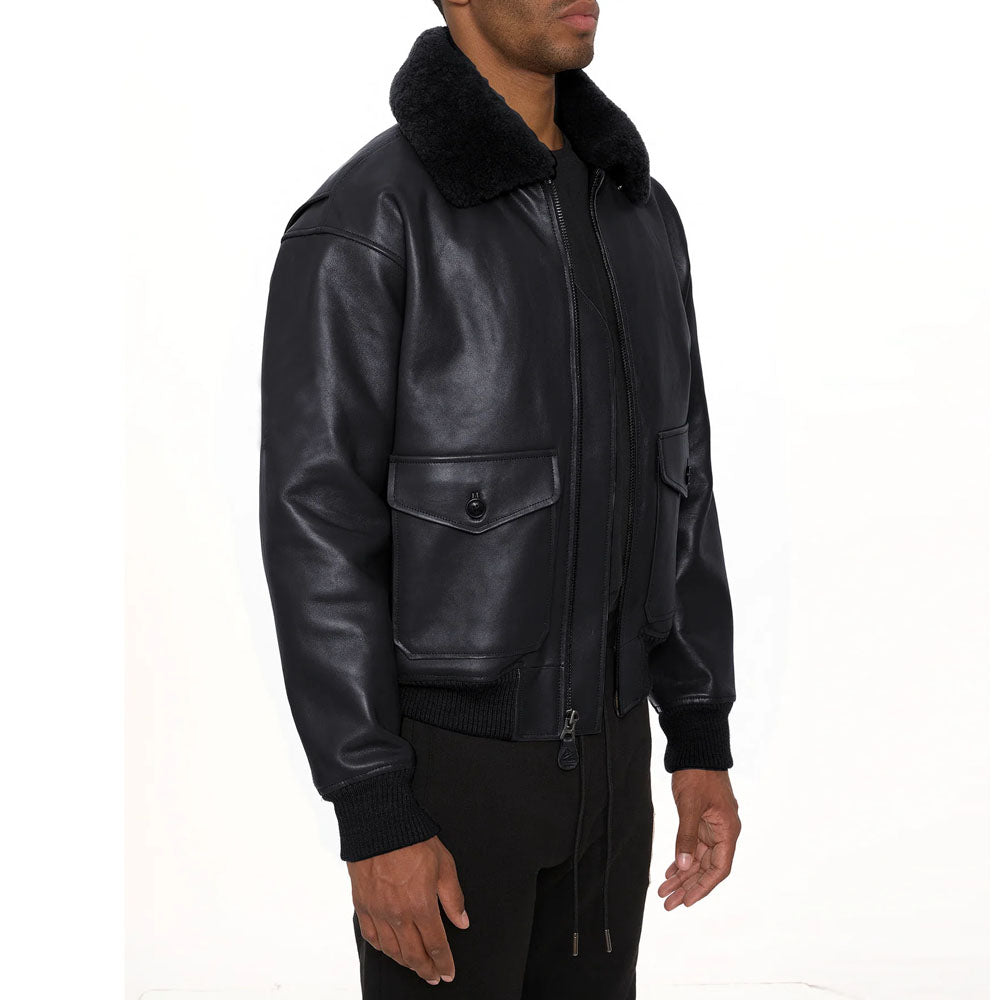 Men's Black Flying Military G-1 Fur Collar Trucker
Airforce Leather Bomber Jacket