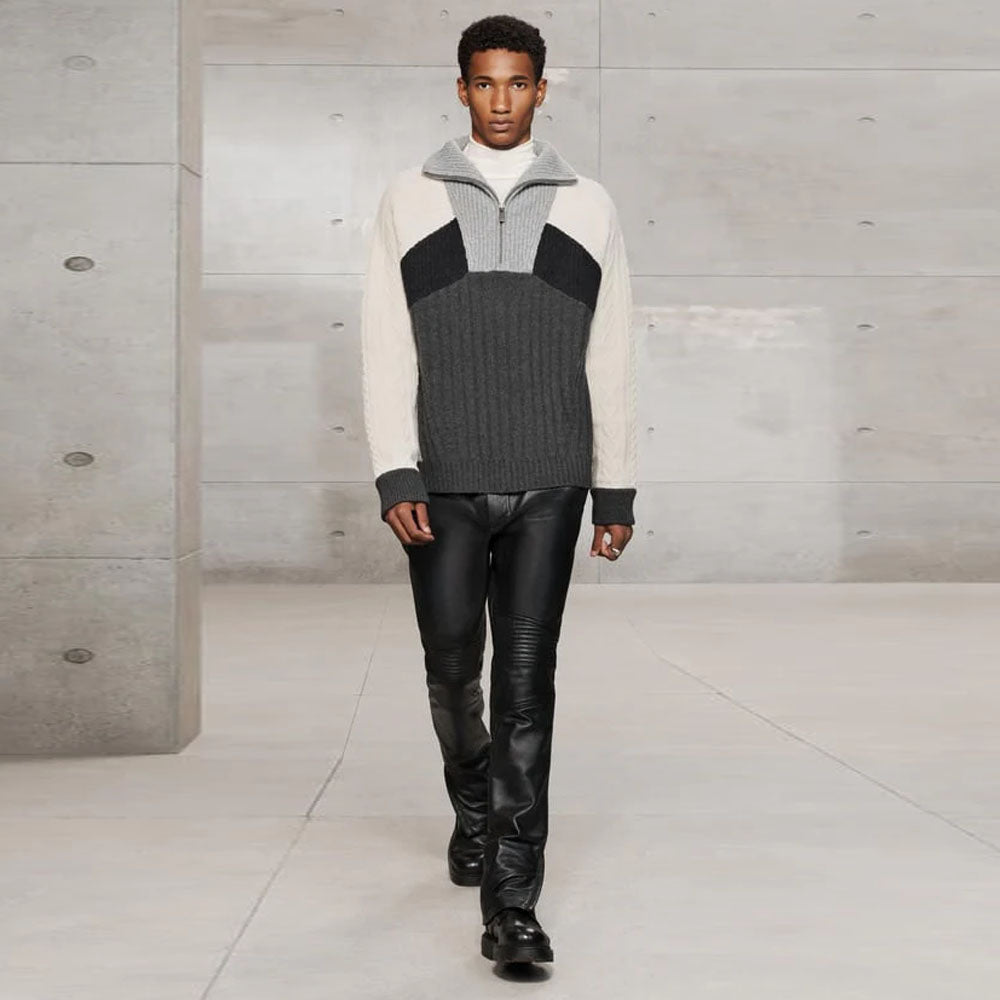 Black Mens Real Leather Biker Pants
