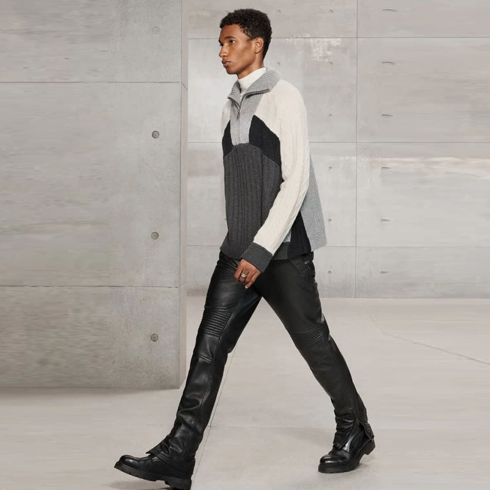 Black Mens Real Sheepskin Leather Pants