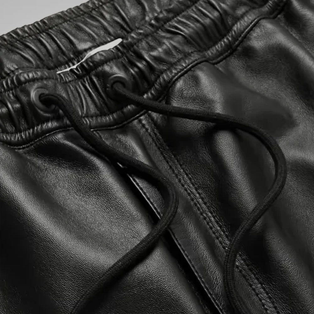 Black Biker Leather Sheepskin Pants