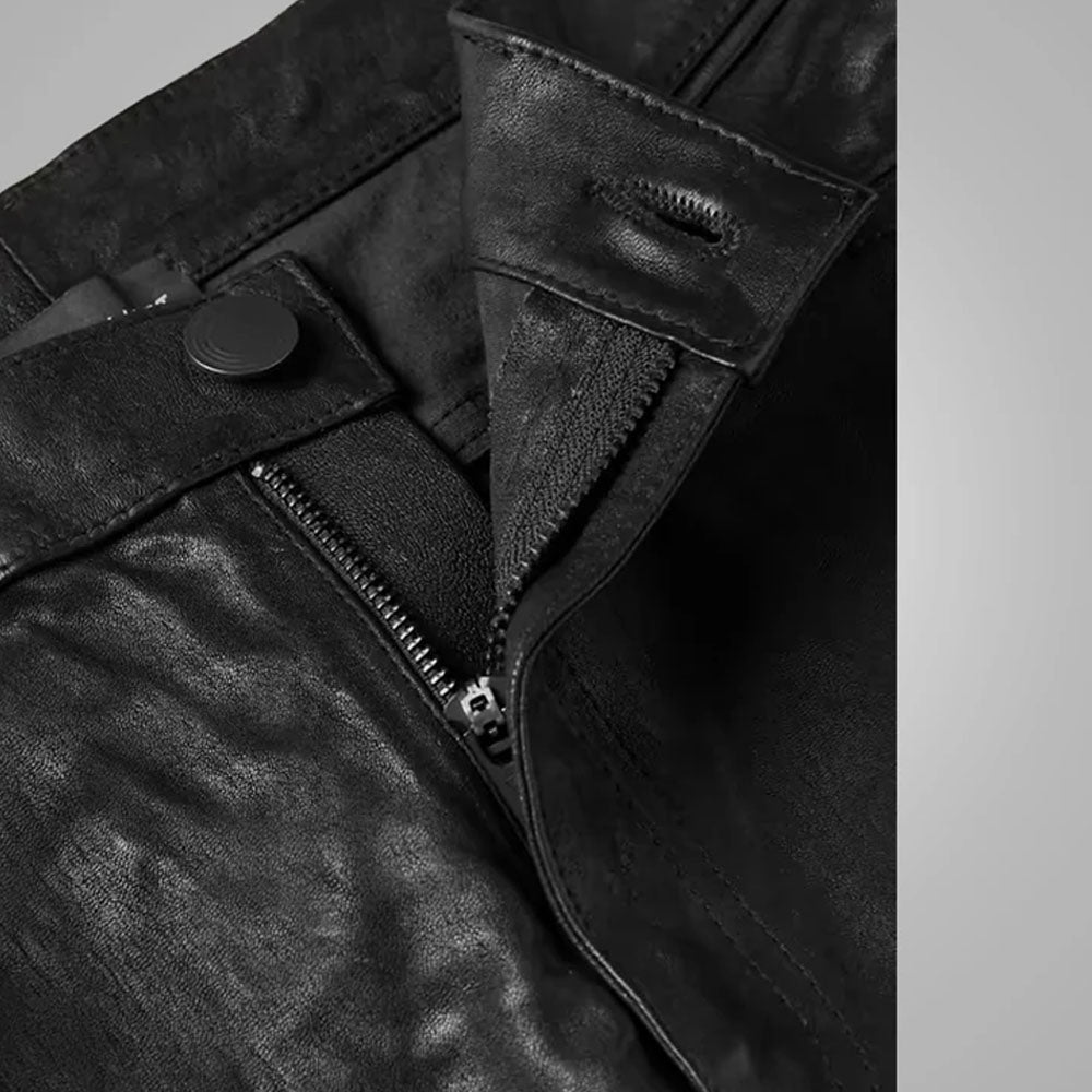 Men's Fashion Cowhide Leather Biker Pants