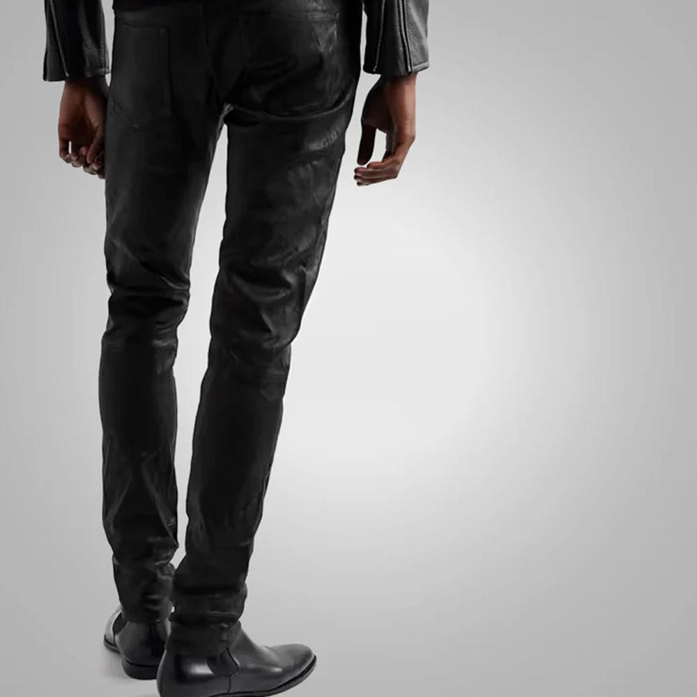 Men's Fashion Black Leather Biker Pants