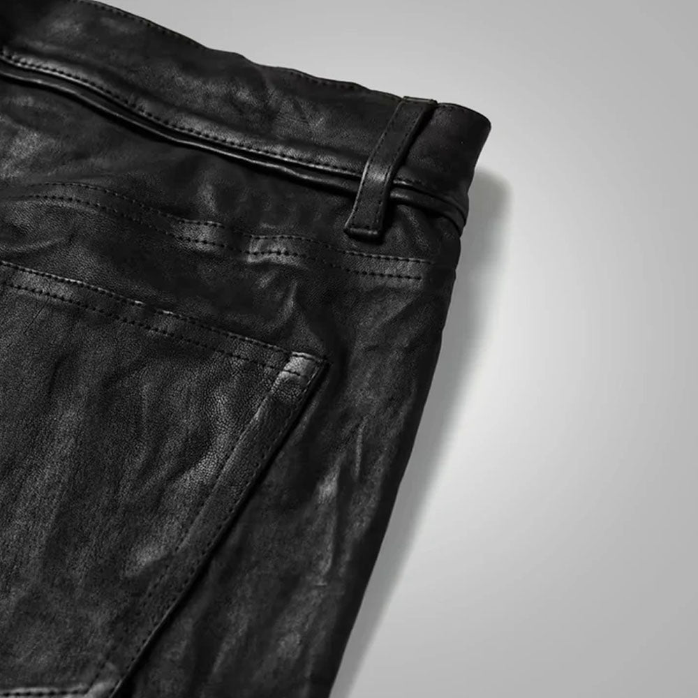 Men's Fashion Cowhide Leather Biker Pants
