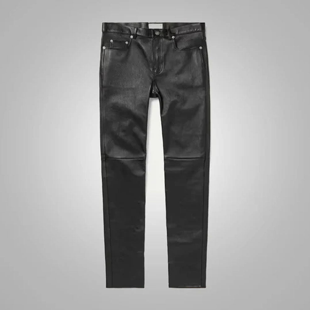 Black Real Sheepskin Fashion Leather Pants For Men