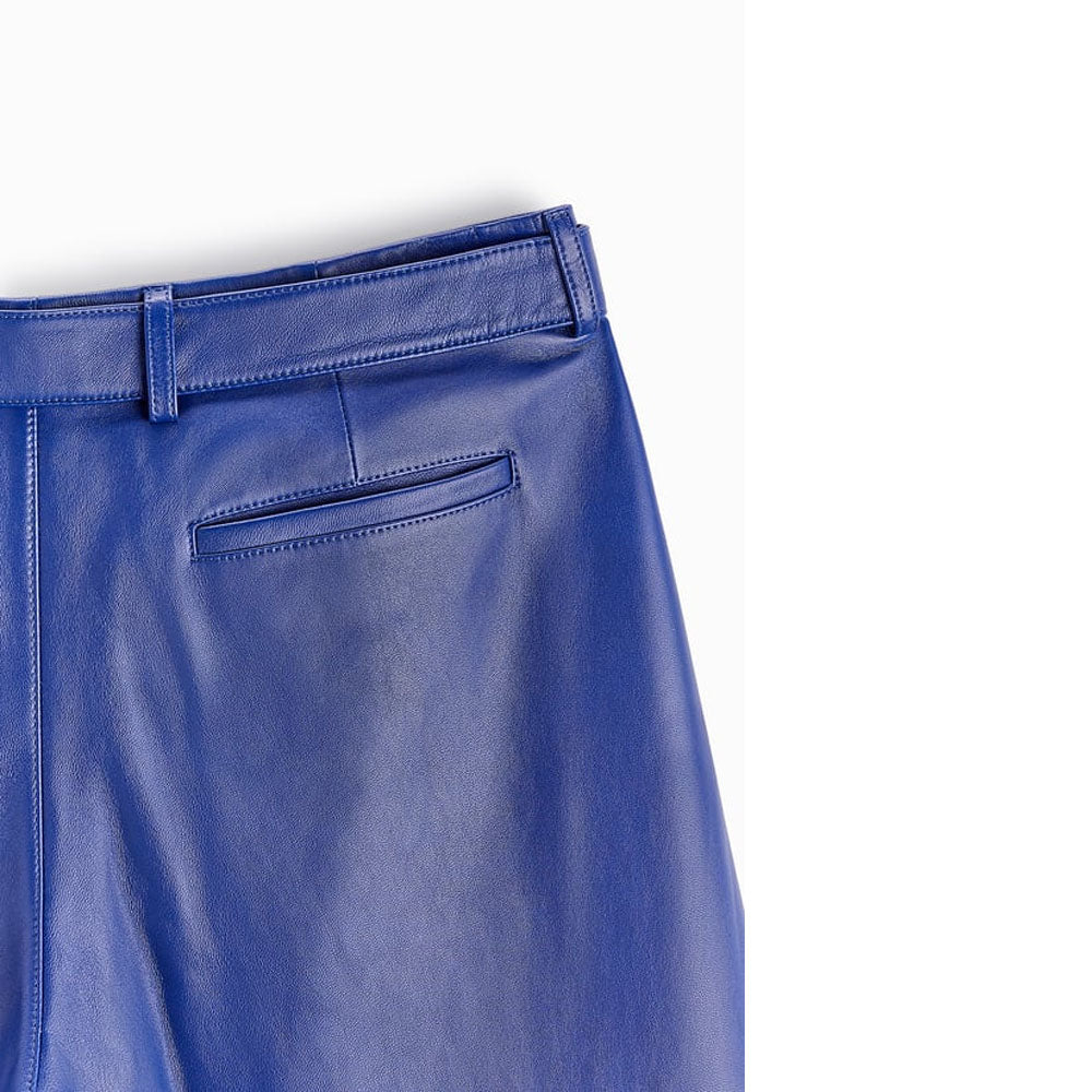 Blue Mens Sheepskin Real Biker Pants
