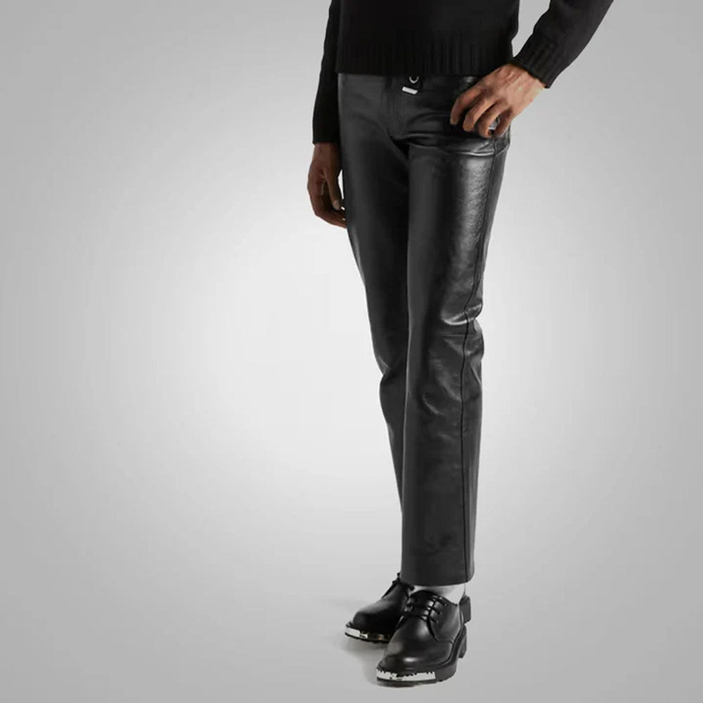 Black New Style Fashion Leather Jean Pants