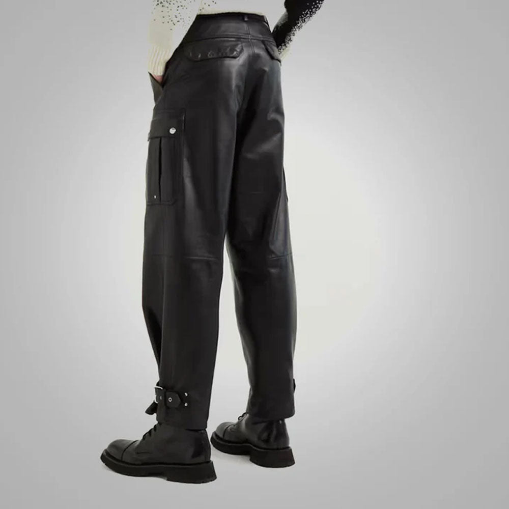 New Real Black Fashion Leather Pants