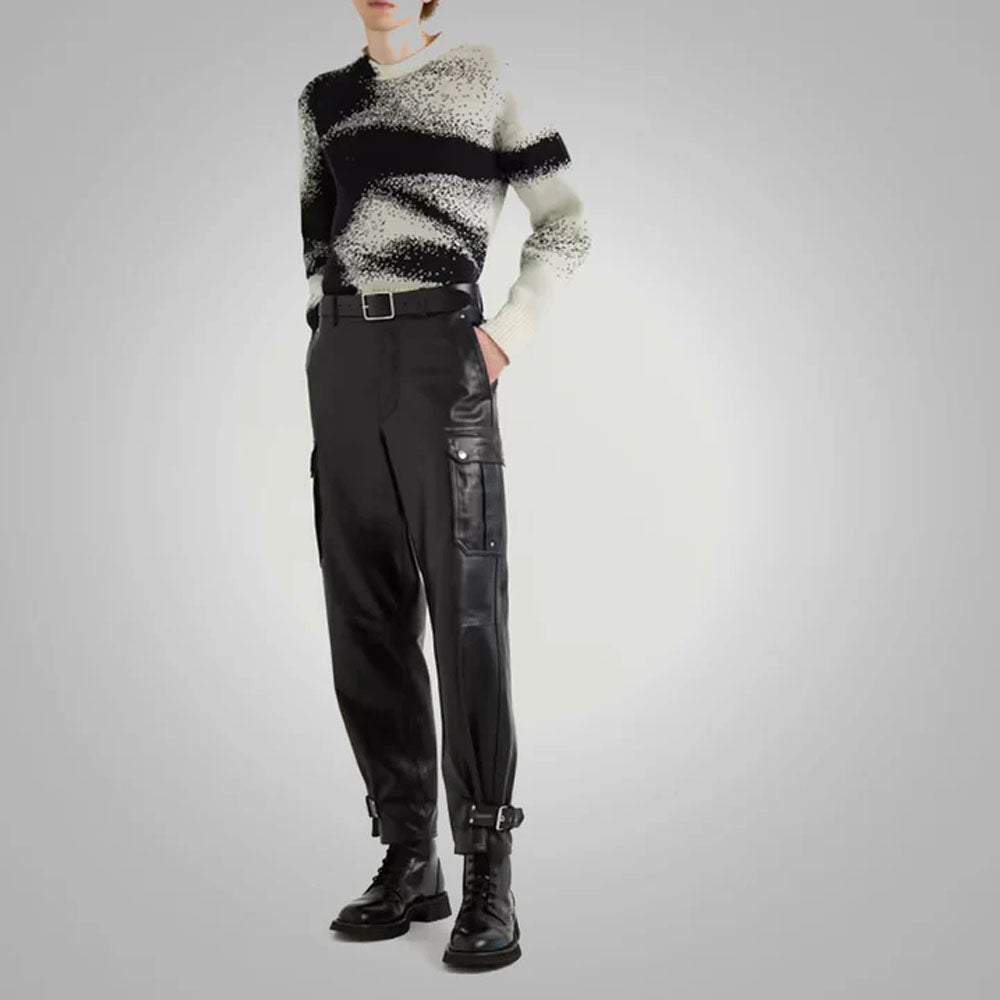 Men's Real Black Fashion Leather Pants