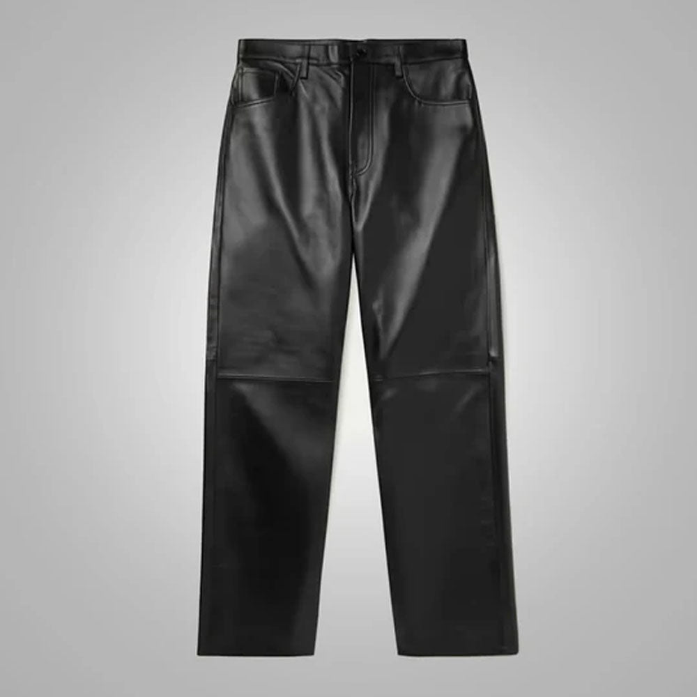 Men's Real Black Sheepskin Fashion Leather Pants