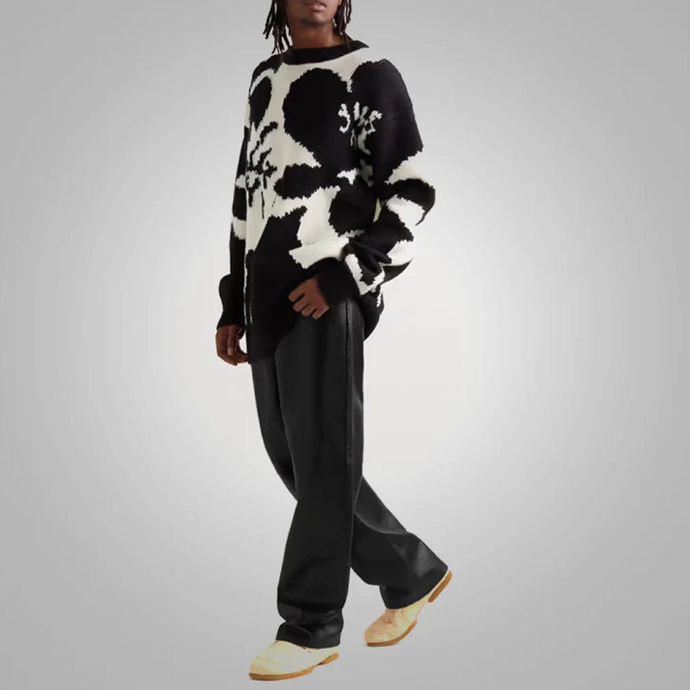 Men's Black Sheepskin Fashion Leather Pants