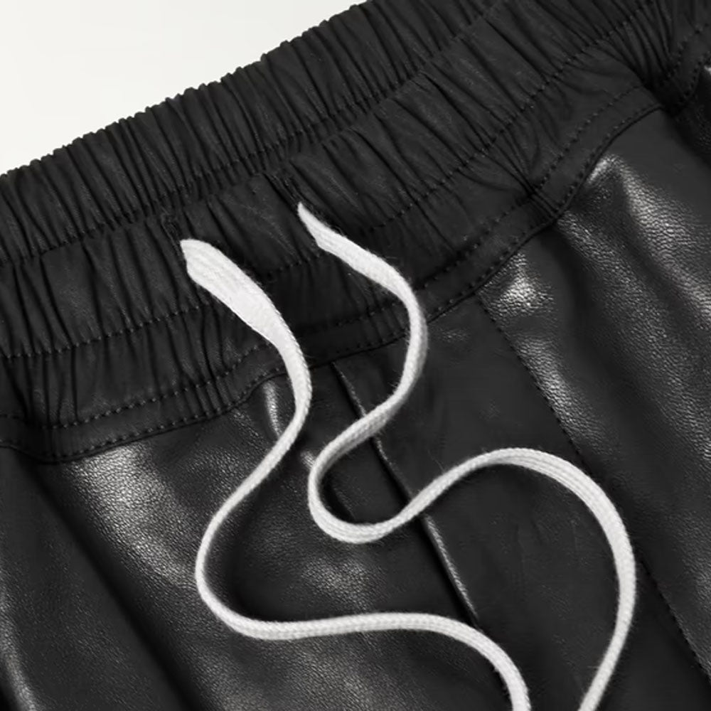 Men's Wide-Leg Sheepskin Leather Drawstring Shorts