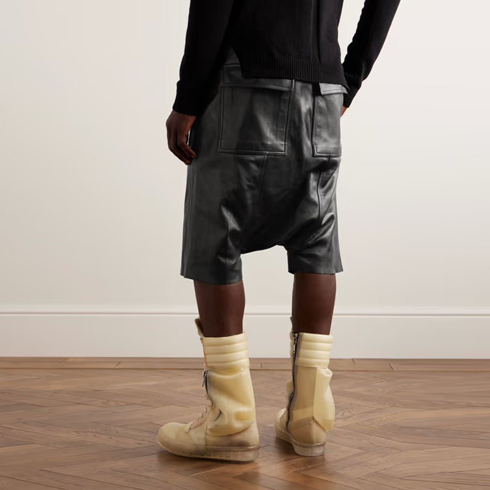 Men's Black Sheepskin Leather Drawstring Shorts