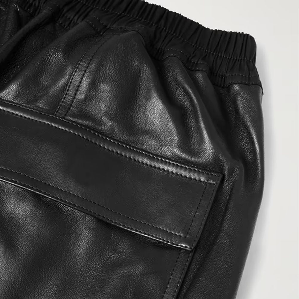 Men's Black Wide-Leg Sheepskin Drawstring Shorts