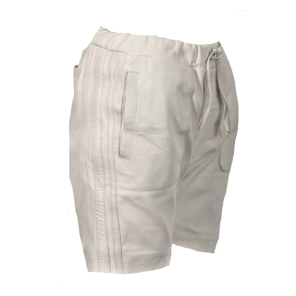 New White Real Sheepskin Leather Smart Style Drawstring Shorts