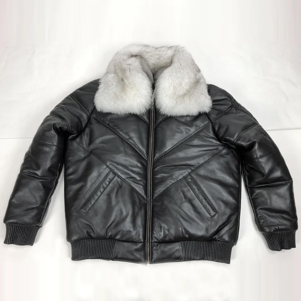 Off-White Fur Bubble Sheepskin V-Bomber Leather Jacket