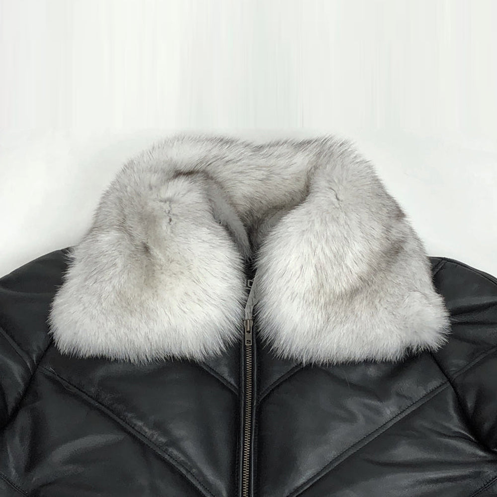 Off-White Fur Bubble Sheepskin V-Bomber Leather Jacket