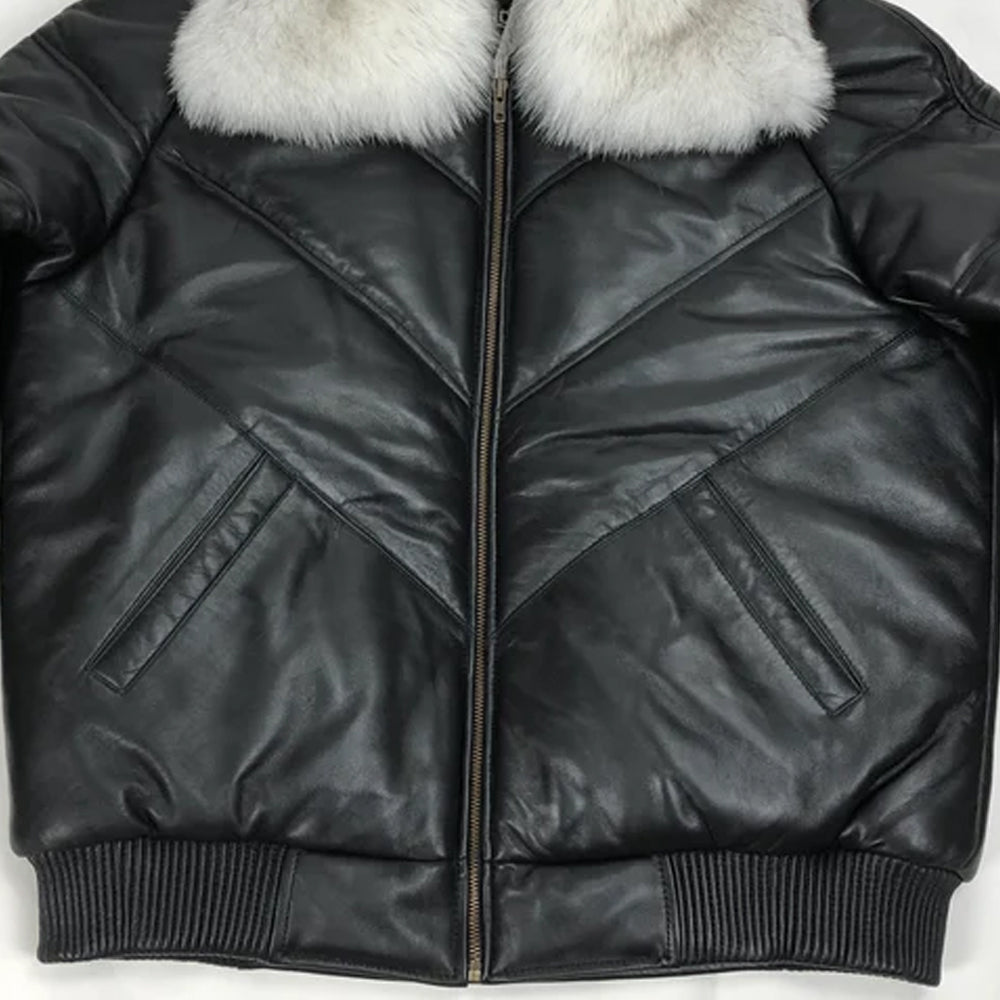 Off-White Fur Bubble Sheepskin V-Bomber Leather Jacket