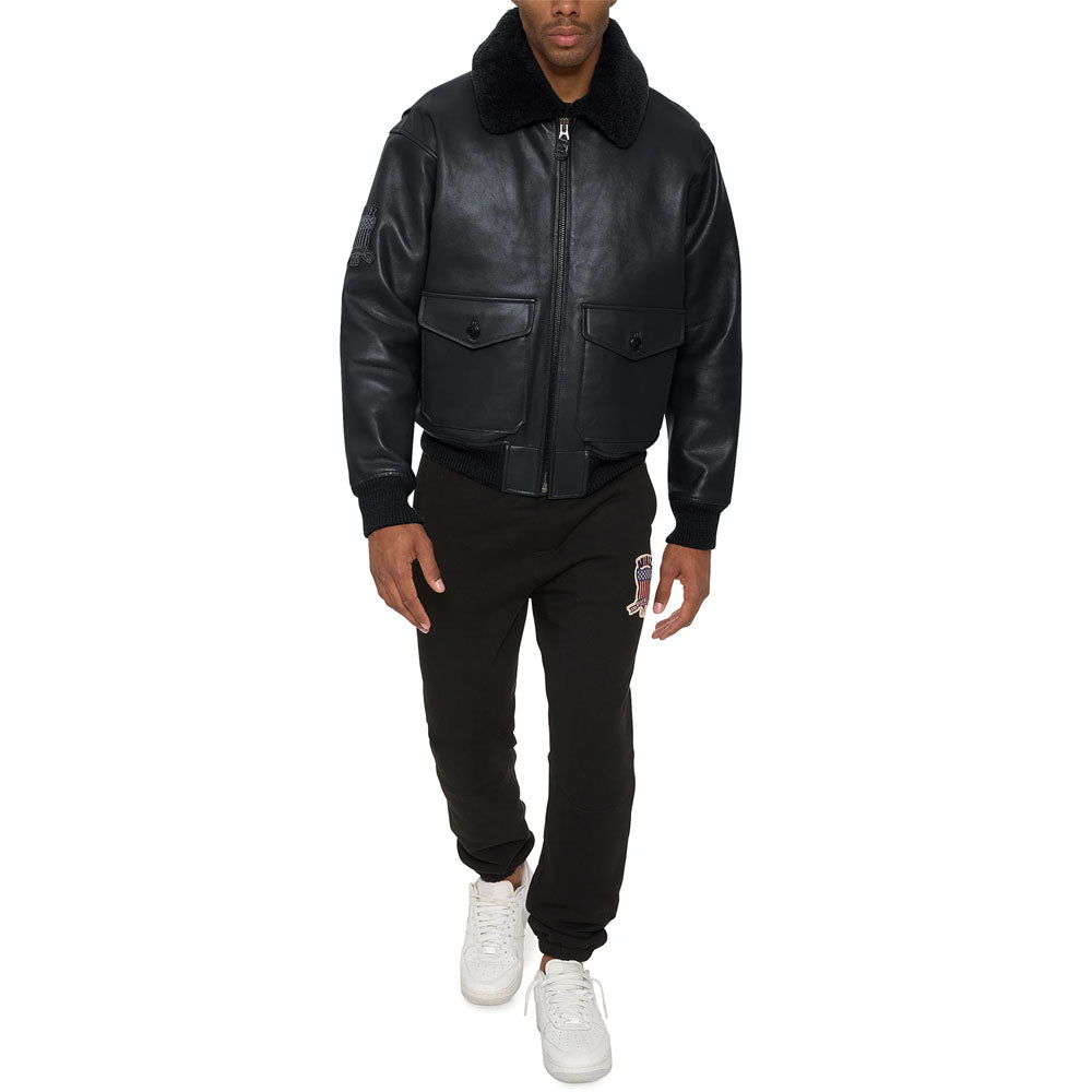 Men's Black Flying Military G-1 Fur Collar Trucker
Airforce Leather Bomber Jacket
