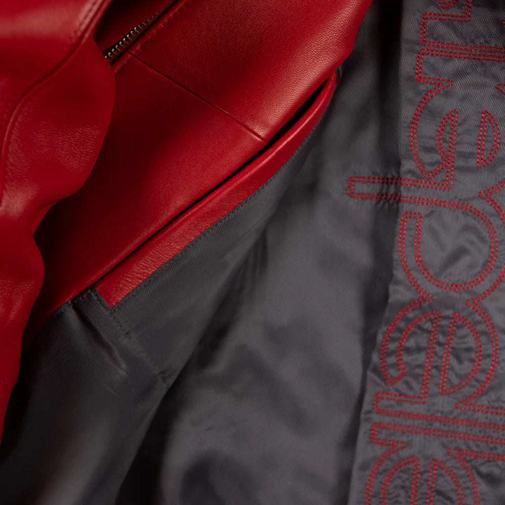 Pelle Pelle red leather jacket inner pocket close up inside satin lining