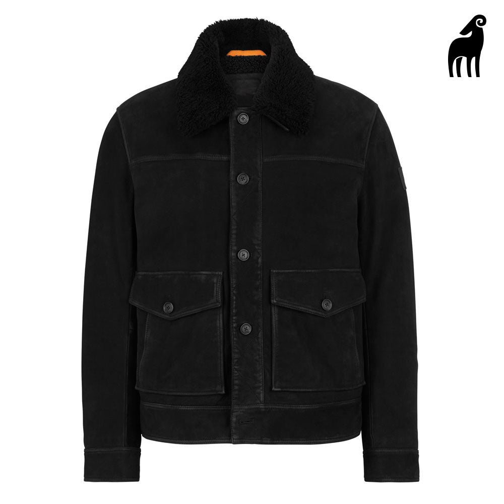 New Men Shearling Nappa-Leather Trucker Jacket With Detachable Shearling Collar
