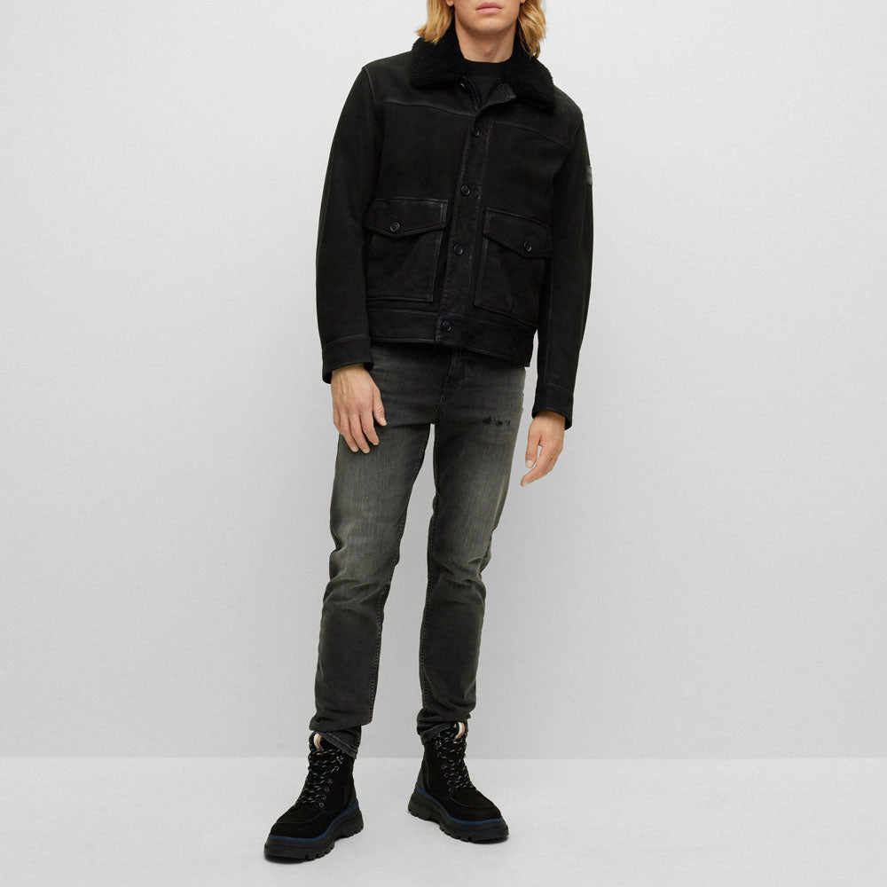 New Men Shearling Nappa-Leather Trucker Jacket With Detachable Shearling Collar
