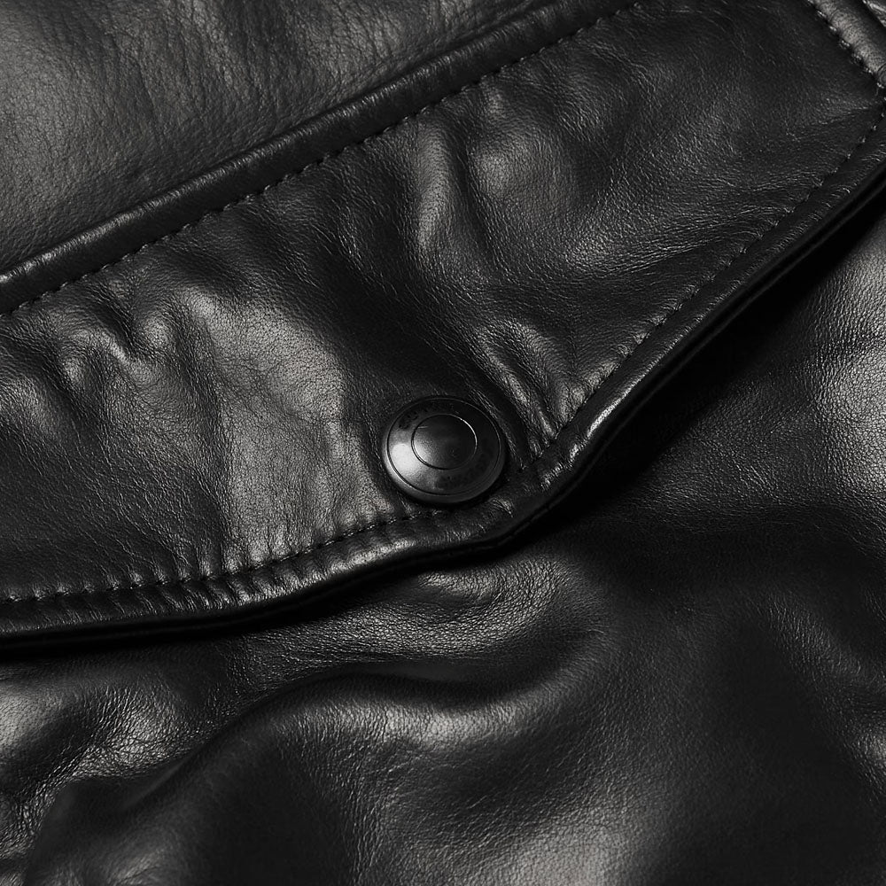 New Men Black Trucker Sheepskin Bomber Fur Shearling Leather Jacket
