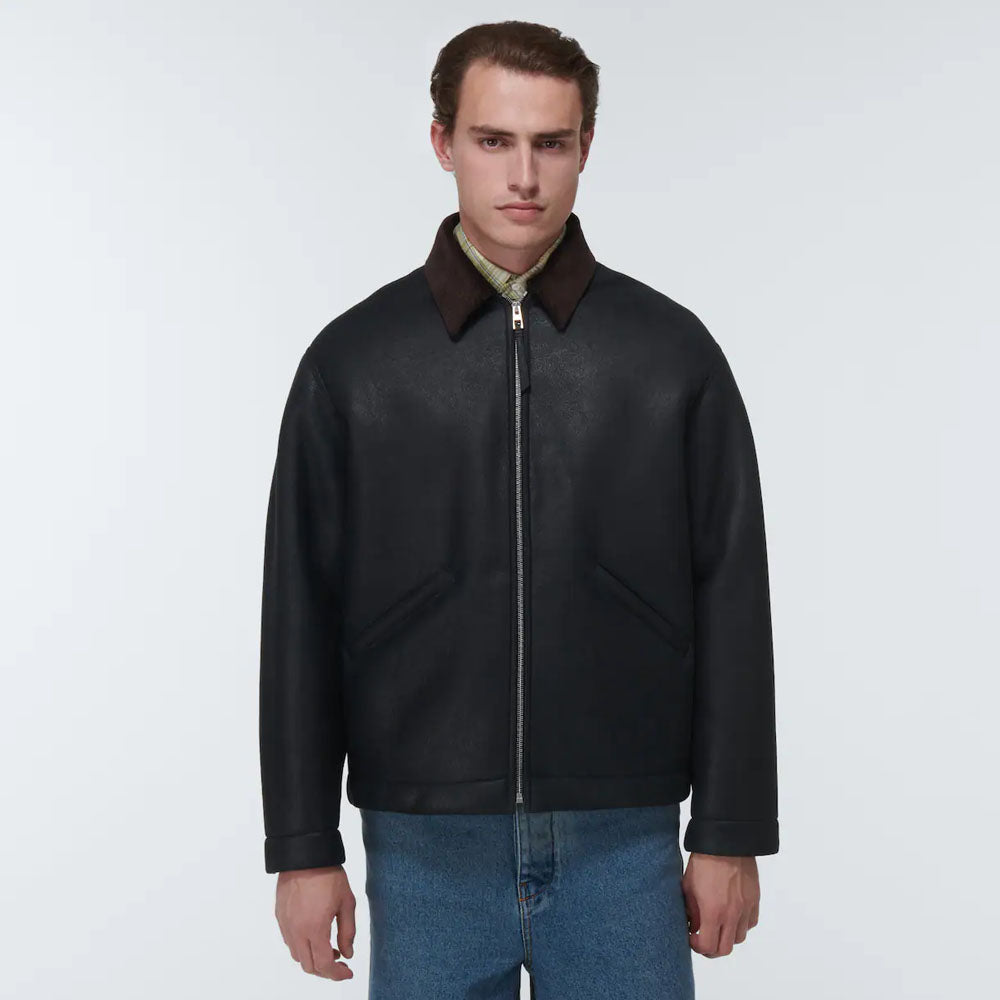 Men's Black Shearling Flying Sheepskin B3 Leather Jacket