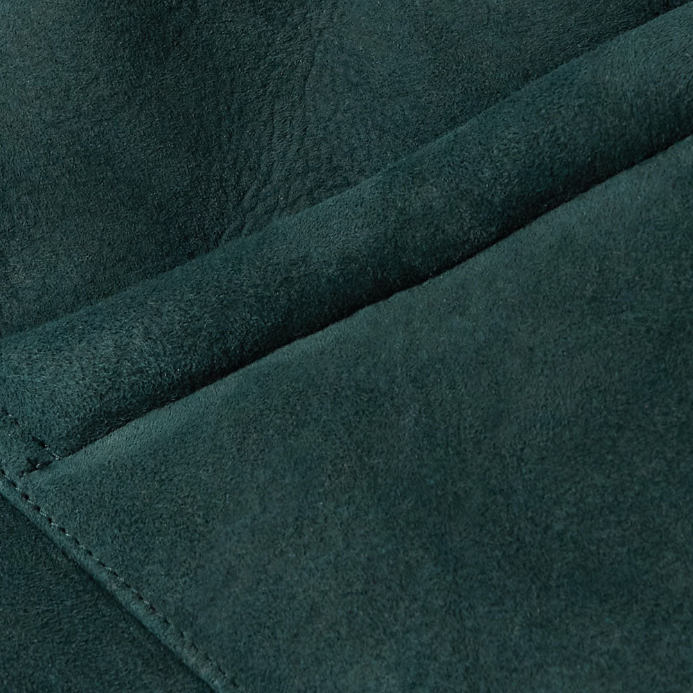 New Men Green Shearling Collar Trimmed Suede Leather Jacket