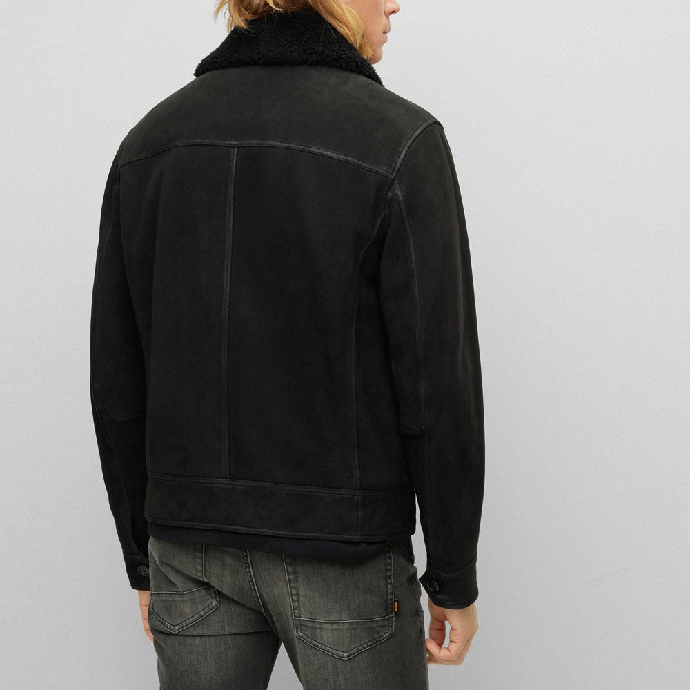 New Men Shearling Nappa-Leather Trucker Jacket With Detachable Shearling Collar