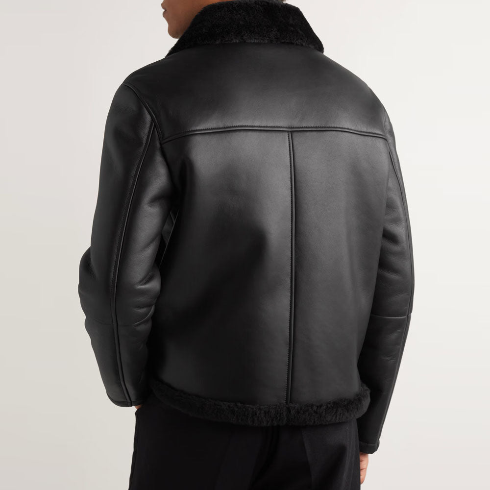 Men's Black B3 Aviator Sheepskin Trucker lined Nappa Shearling Leather Jacket