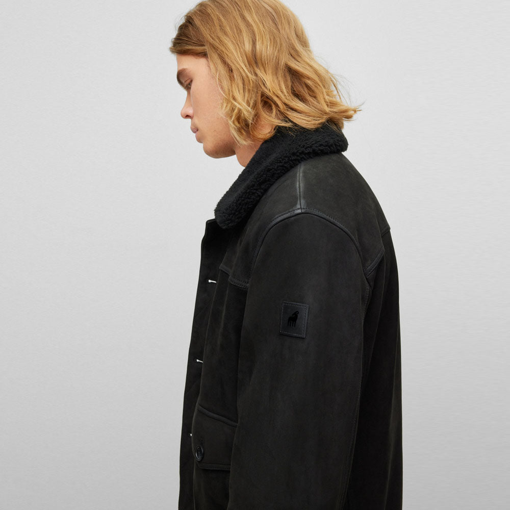 New Men Shearling Nappa-Leather Trucker Jacket With Detachable Shearling Collar