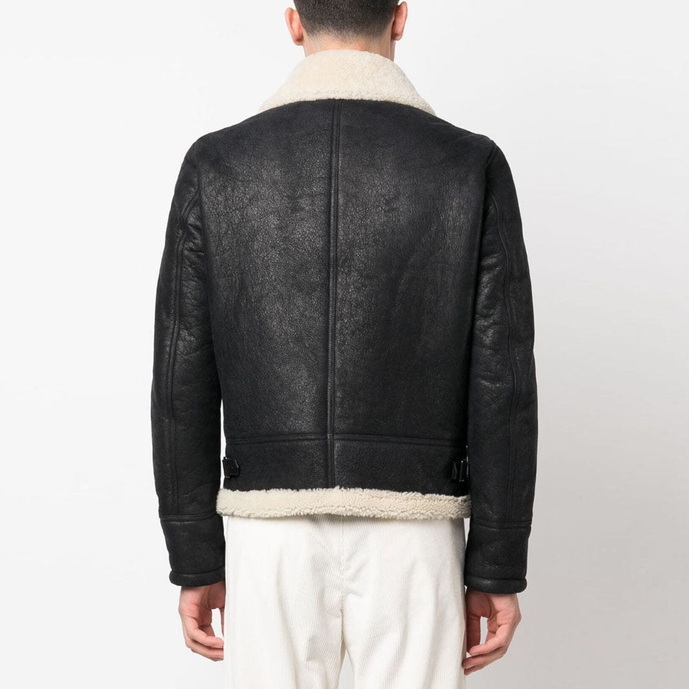New Men Black B3 Aviator Sheepskin Long sleeve Shearling Leather Jacket