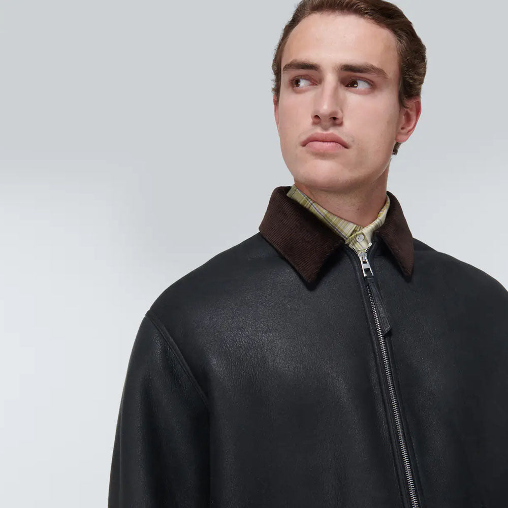 Men's Black Shearling Flying Sheepskin B3 Leather Jacket