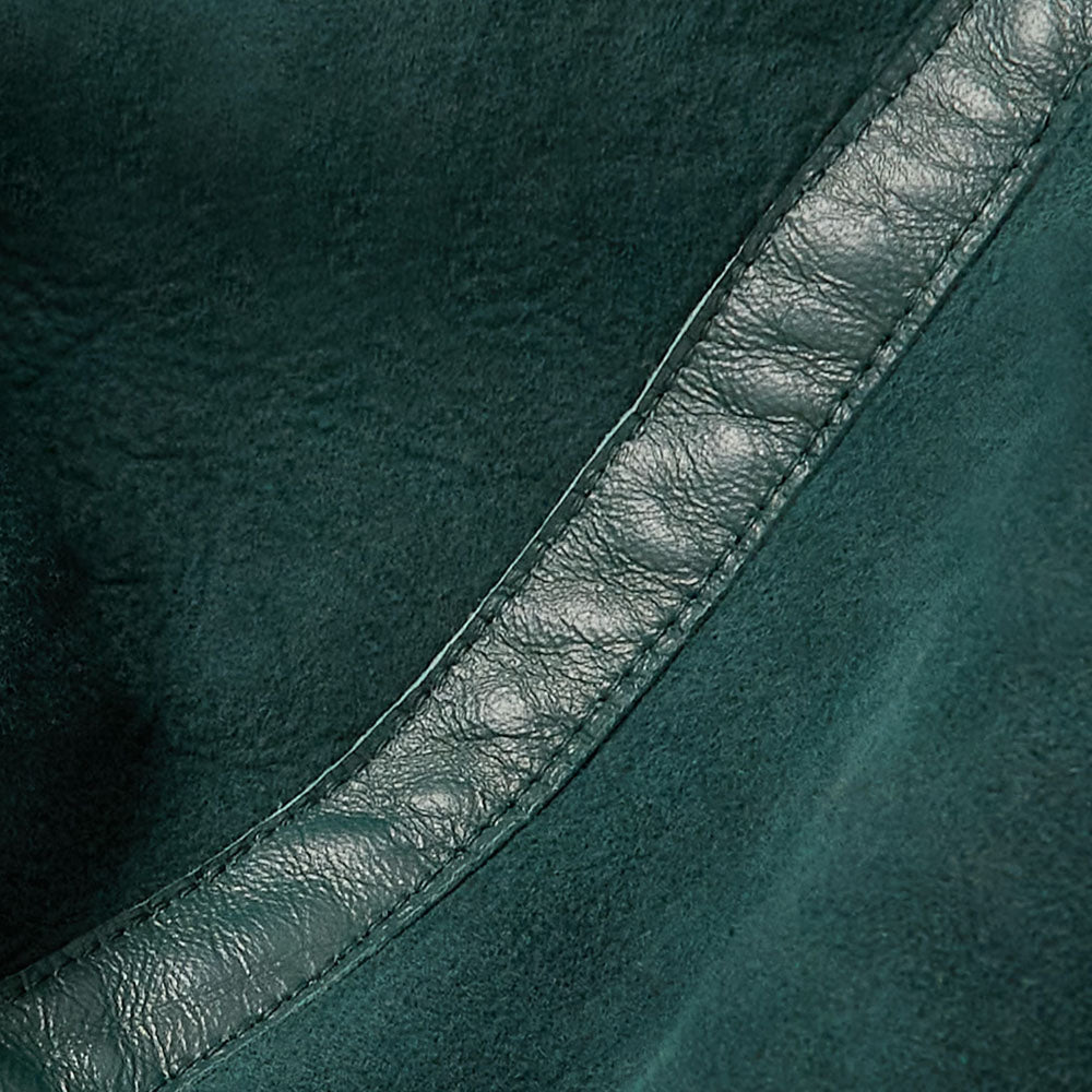 New Men Green Shearling Collar Trimmed Suede Leather Jacket