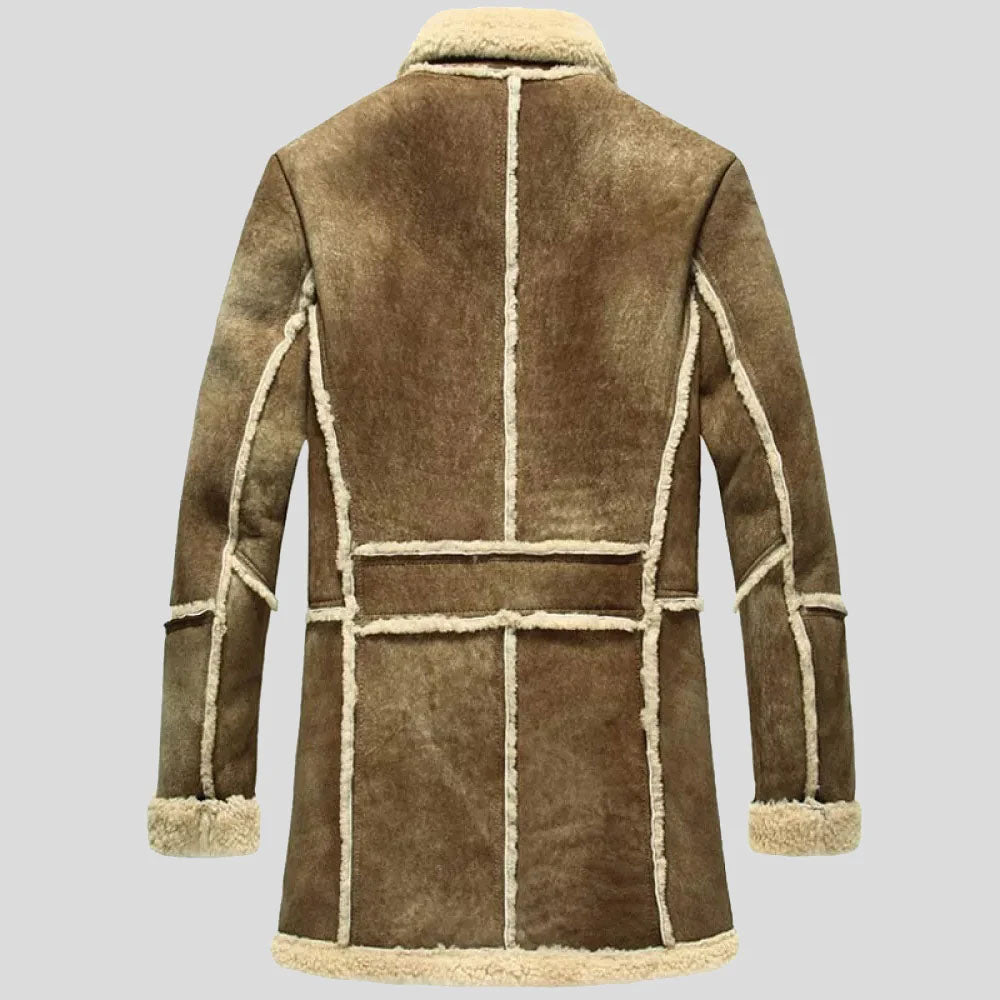 Brown Sheepskin Reacher Long Leather Coat