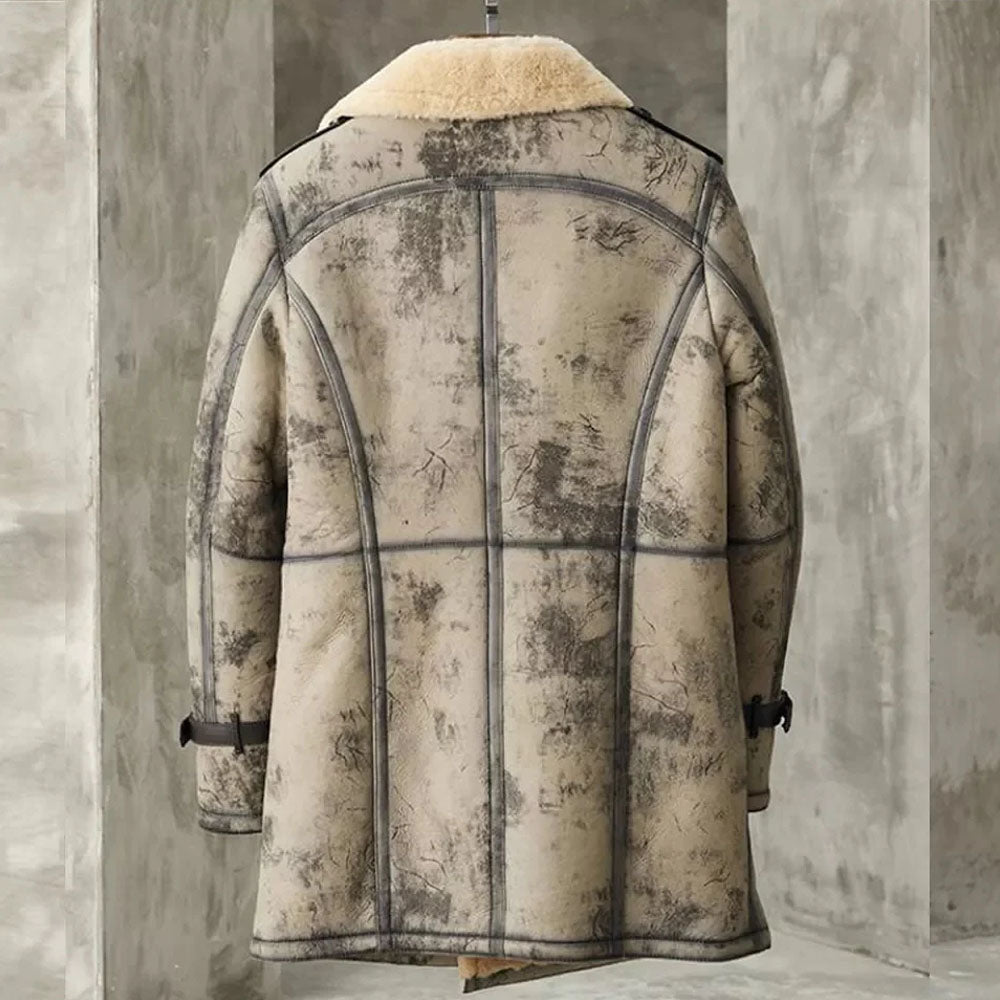 Leather Fur Aviator Biker Shearling Flight Long Coat