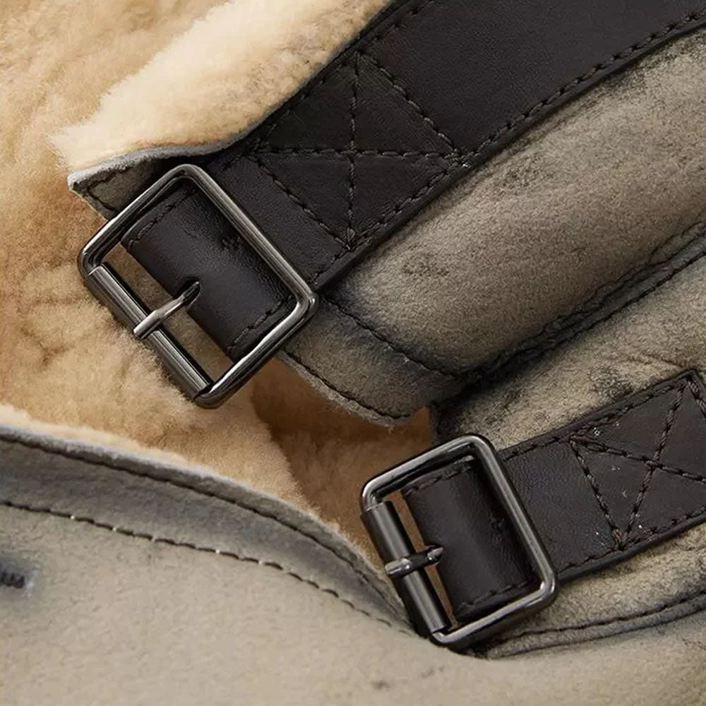 New Men's Leather Fur Aviator Shearling Flight Long Coat