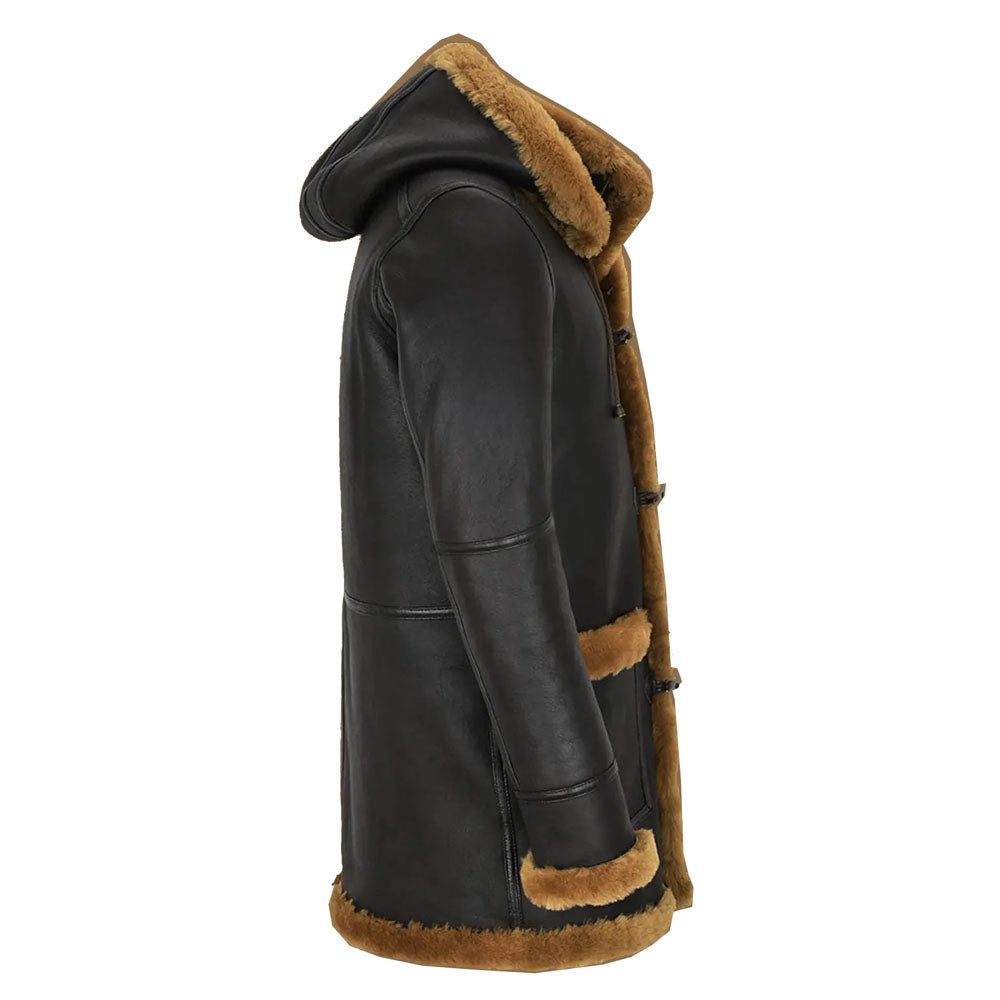 New Black Hooded Leather Coat For Men
